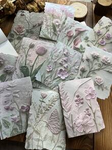 23 Stück/Packung Vintage Zweimaterial Weiß Kraftpapier Geprägt 3D Blumen & Pflanzen Dekoartikel, leicht Retro Scrapbooking, Journaling, Basteldekopapiere