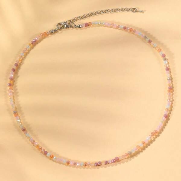1pc Dopamine Color Crystal Glass Pendant Necklace, Translucent Beads For Everyday Versatile Wear, Relaxing And Vibrant