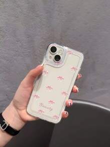 1 Stück Kundenspezifische Ins-Stil Rosa Schleife Muster Full Body Anti-Rutsch Transparent TPU Handyhülle passend für 16 Pro Max/15/14 Plus/13 Pro/12 Pro Max/11/Xs Max/8/7