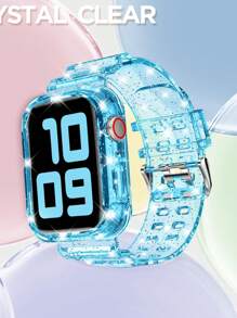 2 In 1 Glitter Bling Crystal Clear Band With Bumper Case Compatible With Apple Watch Band 38/40/41/42/44/45mm,Jelly Sports Protective Replacement Wristband Strap For Apple Watch Strap Compatible With IWatch 8/7/6/5/4/3/2/1/SE Women Man