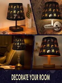 1pc Metal Laser Cut Chrysanthemum, Sun, Moon & Forest Tree Pattern Round Lamp Shade, Compatible With E27/E26 Bulbs, Includes E27 To E14 Adapter Ring, Suitable For Industrial Vintage Table Lamp, Wall Lamp Shade, Artsy Decorative Lighting Accessory, Creative Home Atmosphere Lamp Shade, Lamp Shade Size: 19cm Diameter X 15cm Height