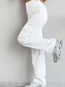 秋冬女士休闲时尚直筒高腰弹力长裤适合日常通勤秋季女装返校季长裤 - 白色 - 查看 2