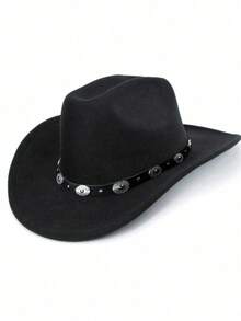 Uma cartola clássica de cowboy do oeste com um charme feminino, versátil e elegante. Combinada com um cinto decorativo removível, é perfeita para usar em festas, passeios e eventos. - Chapéu feminino redondo decorado com moedas - Ver 8