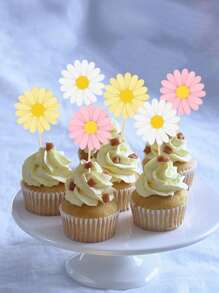 6/1224/48/Pcs Daisy Cupcake Toppers, Pink Flower Cake Topper, Daisy Cake Decorations Toothpicks Chrysanthemum Cupcake Toppers, Spring Daisy Flower