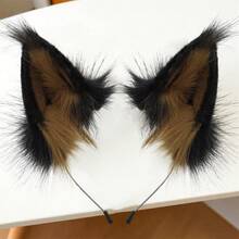 Faux Fur Wolf Fox Ears Headband Furry Animal Ears Hair Hoop Cosplay Headwear Halloween Christmas Party Headpiece - màu nâu - Xem 2