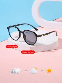 1副儿童（4-12岁）休闲复古圆形全框变色太阳镜，适合户外佩戴和作为礼物赠送 - 彩色 - 查看 8