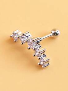 1pc Fashionable Rhinestone Stainless Steel Cartilage Ear Piercing Stud - Silver - View 2