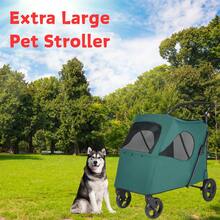 Extra Large Pet Stroller For Medium & Large Dogs Up To 120lbs – Heavy Duty Foldable Dog Stroller With 360° Swivel Wheels & Rear Brake – Adjustable Handle For Jogging, Walking, Vet Visits & Outdoor Adventures – Easy Fold Design For Travel & Storage - Dark Green - View 2
