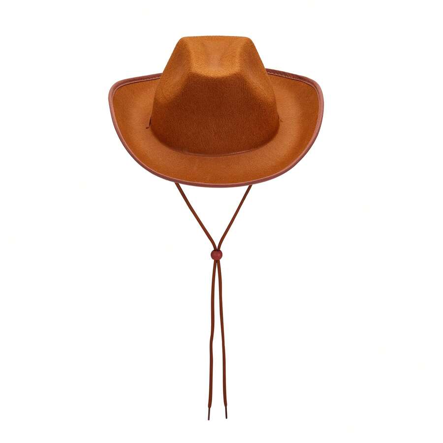 Women Men Cowboy Hat Classic Roll Up Brim Fedora Cowgirl Hat Western Cowboy Hat Stage Performance Hat - Brown - View 1