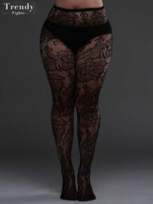 [DazzleLegs]1件装加大码女士提花渔网袜，叶子镂空紧身裤，性感时尚，适合派对、居家、办公等场合，百搭，也适合圣诞节、万圣节等节日，黑色丝袜，适合各种节日和季节 - 彩色 - 查看 13
