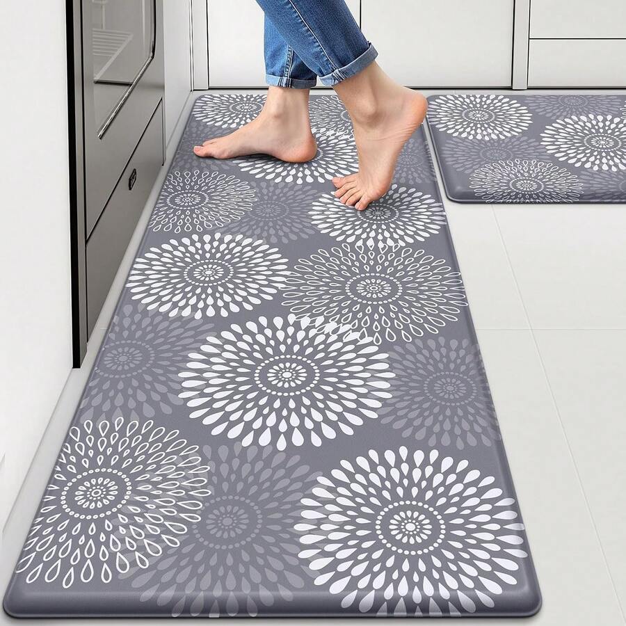 Anti-Fatigue Kitchen Mats Set – Cushioned & Waterproof Floor Rugs, Non-Slip Comfort Mats For Kitchen, Office & Laundry – Decorative & Functional - Grey - View 1