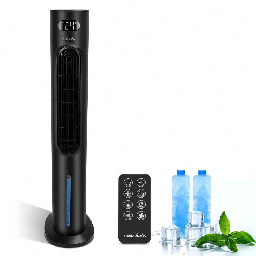 1pc 3-In-1 Tower Fan, Humidifier, Evaporative Cooler With Remote Control, 6L Water Tank, LED Display, Oscillating, Timing, 3 Modes, 3 Speeds, Low Noise, Handle, Child Lock, Energy Efficient, Black - View 1