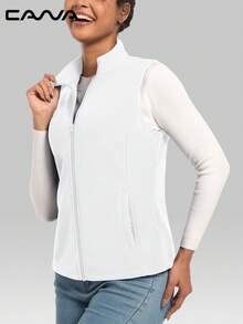 Cavva 女士抓绒背心外套，无袖轻便拉链夹克，保暖柔软，带拉链口袋，适合运动、办公、户外活动、聚会、露营、骑行、徒步旅行等冬季穿着。 - 白色 - 查看 3