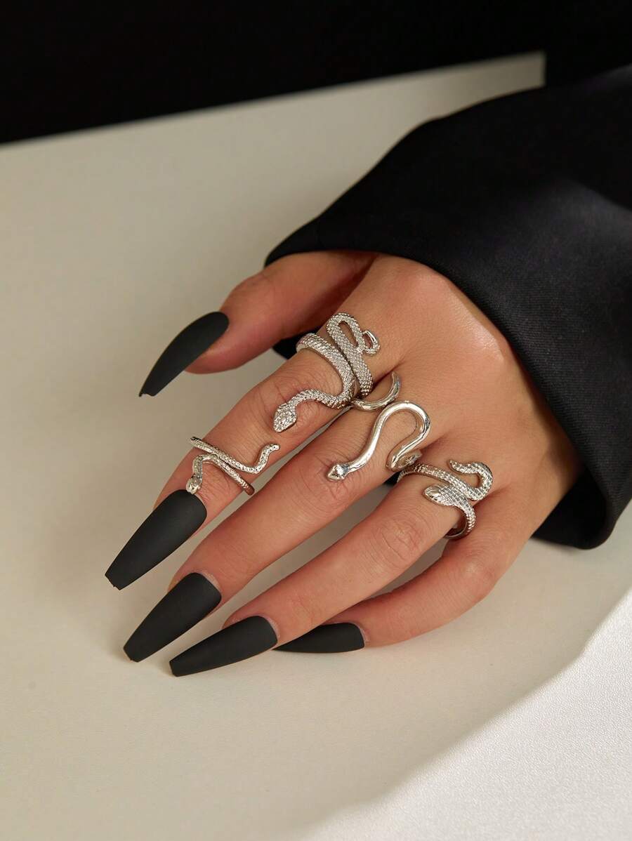 4 Pcs Set Fashionable Minimalist Snake Shaped Metal Rings