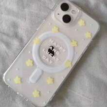 Ins Yellow Flower Suitable For S24FE S23Plus S22 ULTRA, Suitable For IPhone 17/16/15/14/13/12 Pro Max 16/15/14 Plus, Transparent Acrylic Magnetic Mobile Phone Case With Fashion Pattern Design, Shock-Proof Classic Mixed Transparent Mobile Phone Case Magnetic Mobile Phone Case - Trong sáng - Xem 5