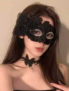 万圣节化妆舞会半脸面具、威尼斯公主面具、金色闪光蝴蝶面具、3D蝴蝶面具、半脸美容面具、美容面具、节日和派对用品、派对配饰、派对面具 - 彩色 - 查看 6