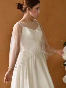 1 pieza Chal nupcial, decoración de perlas falsas, minimalista y lindo, adecuado como accesorio para vestido de novia, ropa de otoño para mujer