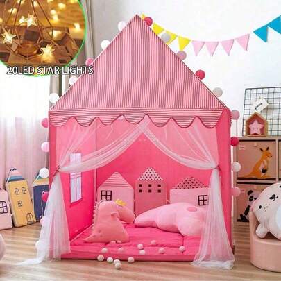 1个游戏帐篷，配20个星光灯，星光灯长300厘米，儿童游戏屋圆顶帐篷，游戏帐篷，婴儿帐篷，可爱城堡，适合男孩女孩，室内公主游戏屋，圣诞礼物，城堡玩具，助眠，可折叠帐篷，便携式户外帐篷