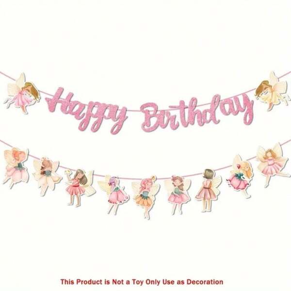 Fairy Themed Birthday Party Banner Glitter Pink Fairies Birthday Party Decorations Fairy First Party Banners Fairy Birthday Cutout Banner For Fairy Garden BabyGirlsShower Supplies