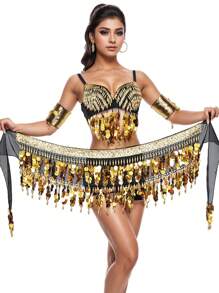 1 件女士肚皮舞亮片臀巾雪纺流苏腰带腰链披肩狂欢节闪亮服装狂欢节舞台舞蹈配饰 - 彩色 - 查看 13