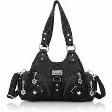 Angel Kiss Purses For Women Small Hobo Shoulder Bags Vagen Leather MultiPocket Tote Bag With ZipperRR8 - Black - View 1