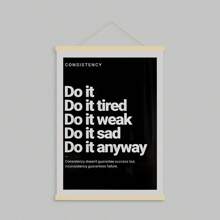 1幅励志帆布墙画 - “采取行动”毅力海报，黑底白字，无框，适用于家居、办公室、健身房或工作空间装饰，墙面艺术海报，完美的房间装饰