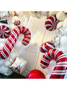 23 Peças Conjunto de Balões de Folha de Alumínio com Bastão de Doce e Redemoinho Vermelho de Natal, Decoração de Natal, Decorações de Festa de Ano Novo