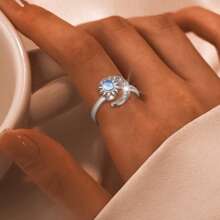 925er Sterlingsilber Ring mit Cut Out Sonnenblumen- und Mond-Design für Damen, Simulierter Mondstein Anxiety Spinning Ring