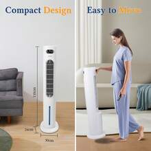 1 件三合一塔式风扇、加湿器、蒸发式冷却器，带遥控器、6 升水箱、LED 显示屏、摆动、定时器、3 种模式、3 种速度、低噪音、手柄、儿童锁、节能、白色 - 查看 7