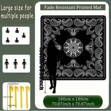 1pc Lightweight Portable Paisley Printed Beach Mat, Single-Sided High-Definition Printing, Fade-Resistant, High-Strength Coated Fabric, Wrinkle-Resistant, Easy To Clean, Anti-Tear, Comes With 4 Fixed Pegs, Windproof And Reinforced, Large Size Suitable For 2-8 People, Personalized Outdoor Gear, For Outdoor Leisure, Camping, Picnic, Temporary Ground Mat