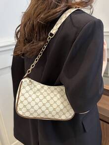 2024 Spring/Summer New Minimalist Versatile PU Armpit Bag, Fashion Linked Chain Shoulder Bag With High-Quality Feel, Handheld Bag , Small Bags - White - View 2