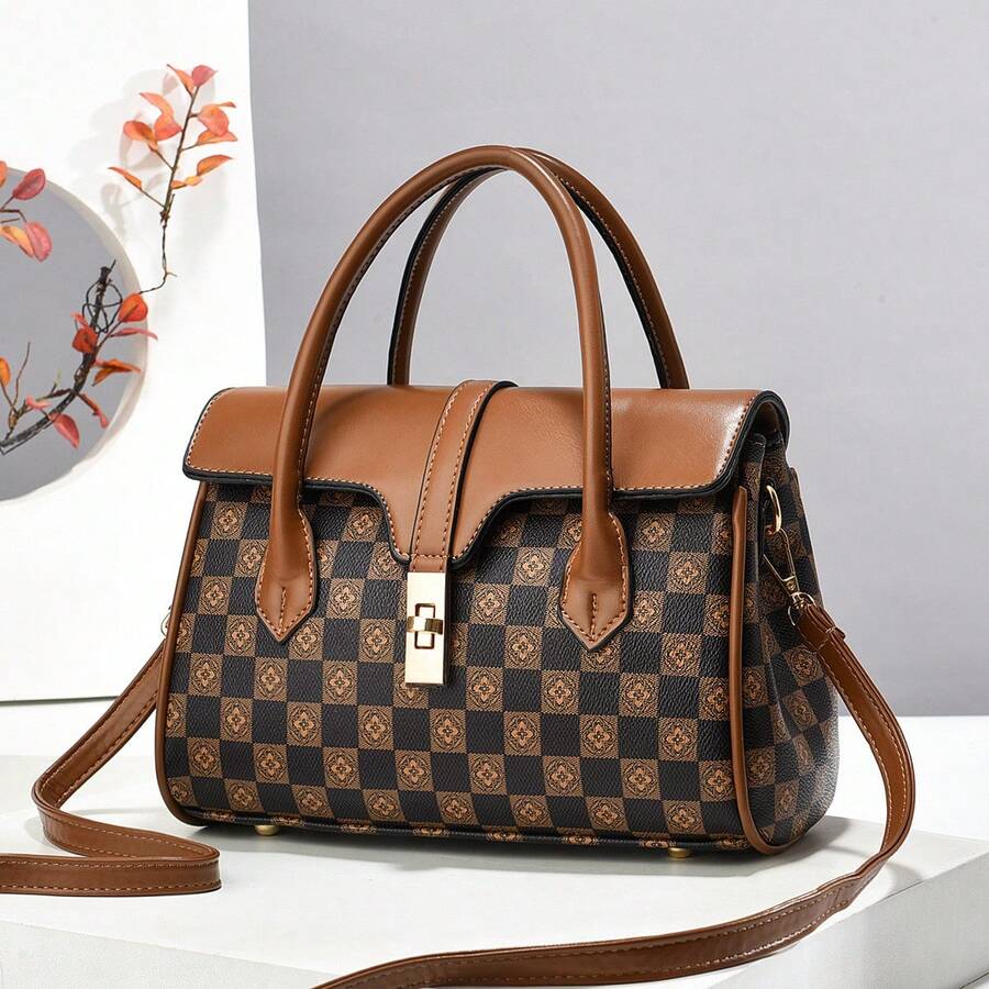 Women Top Handle Bags - 咖啡配黃 - 查看 1