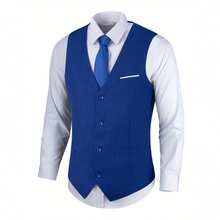 Men's Tailored Vest – Modern Formal Look - 寶藍色 - 查看 4