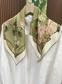 1pc Elegant Flower Pattern Printed Square Scarf Fashionable Women's Bandana Suitable For Casual Fashion Street Outing Square Scarf Shawl