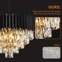 Black Pendant Light, Modern Round Pendant Light, 24 Inches Dimmable, 12 Lamps, Ceiling Pendant Light, 5-Storey Luxury Raindrop, Living Room, Dining Room, Bedroom, Foyer (Bulb Not Included) - 黑色 - 查看 9