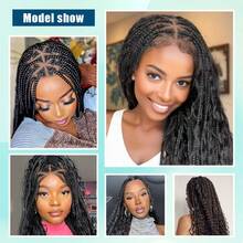 DWNSEN 360° HD Full Lace Boho Braided Wigs Breathable, Comfortable And Easy To Wear In Summer For Women Knotless Braided Wigs Box Braid Wig With Baby Hair Premium Synthetic Black Lace Front Braid Wig With Curly Ends 26 Inch - 1B - View 8