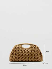 Torebka kopertówka z naturalnego włókna, brązowa, rafia, ręcznie robiona, dzianinowa, letnia, plażowa, 2025, nowość dla kobiet