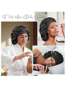 1 件装缎面软边松卷睡帽，大号，涤纶材质，护发帽 - 彩色 - 查看 7