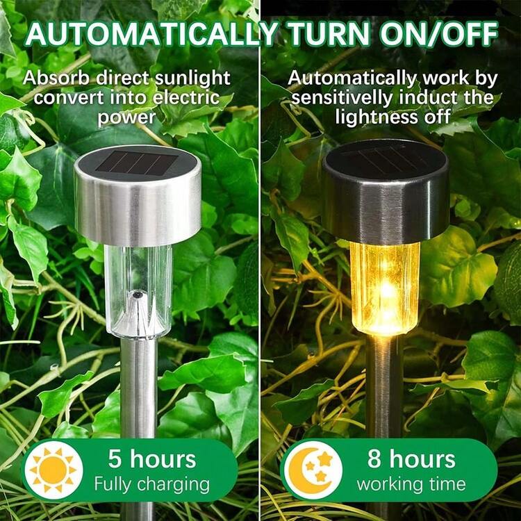 8/10/12 Pieces Outdoor Solar Path Lights, Stainless Steel Solar Outdoor Waterproof Lights, 35 MA LED Landscape Lighting Sidewalk Lights, Halloween/Christmas Solar Decorations, For Garden/Terrace/Lawn/Pattern/Pattern/Pattern/Driveway-Warm/White Lights - 10 pcs/warm light - 查看 2