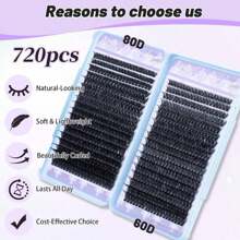 DIY Cluster Lashes Natural Look 720pcs Wispy Lash Clusters 9-18mm Short Eyelash Extension With 80D+60D Mixed Lash Book D Curl Natural Lash Extension. !! !Random Style.