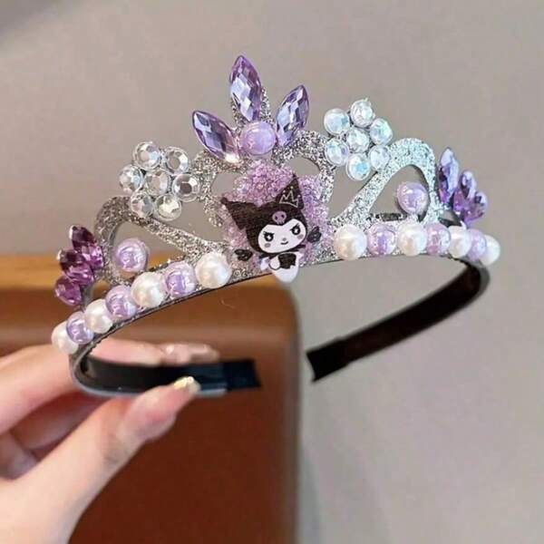 Sanrio Sanrio 1pc Kuromi Unique Purple And Pink Pearl Crown Headband, With A Cartoon Cat Design Resin, Is Perfect For Daily Wear, Parties And Birthday Gifts. The Princess Crown Is Perfect For Giving As A Gift