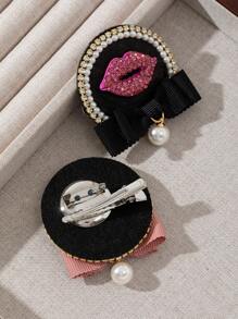 1pc Elegant Red Lip Design, Ribbon Bow Knot, Glitter Full Rhinestone, Retro Badge, Women Brooch Pin, Luxurious Jewelry Lapel Pin, Dating Gift, Suitable For Daily Wear