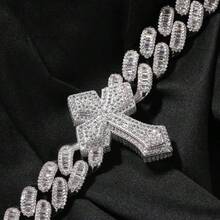 ICE HUE Triple - 15.5 Mm Triple Cross, Baguette Cuban Link Chain,Perfect Gift Option, Ring For Men & Women, Jewelry For Men