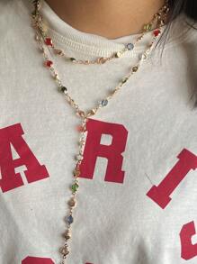 1 pezzo nuovo collana a Y in stile boho con farfalla e perla, colore oro/argento, adatto per festa, gala, decorazione vacanze, estate, spiaggia, colore strass casuale