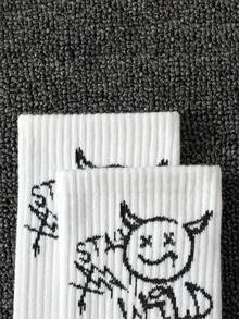 5/12/20 双随机混合男女通用涂鸦、搞笑脸、魔鬼印花休闲中筒袜、舒适透气中筒袜、运动袜、篮球袜、足球袜、短袜、黑袜、白袜