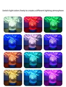1 包 C 型圆形夜灯水晶台灯，带旋转水波纹效果的创意床头灯，带 16 种颜色和遥控功能的火焰氛围灯，卧室 RGB 遥控夜灯带旋转水纹设计，适用于儿童房、卧室、走廊，