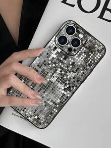 Mirror Disco Ball Pattern Straight Edge Black Matte Phone Case, Four-Corner Anti-Drop Camera Enhanced Protection, Prevent Wear And Tear, Comfortable Feel, Protective Buttons, Breathable Heat Dissipation, Dustproof, For Men And Women For IPhone X/11/12/13/14/15/16 Plus Promax Pro Series. - 黑色 - 查看 2