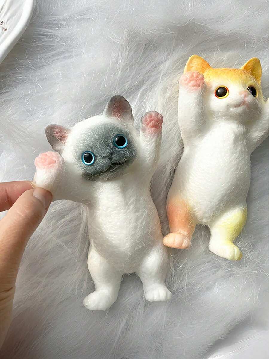 1/8个可爱硅胶仿真猫咪，粘性减压玩具，可爱小饰品，软萌捏捏乐玩具，可注入泡泡，便携旅行手指捏捏乐玩具，柔软可爱