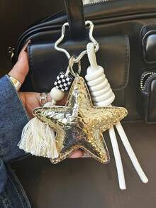 Blogger With The Same Personalized Car Keychain DIY Creative Keychain, Key Pendant, Heart&Stars Pendant, Alcove Bag Pendant, Couple Handwoven Lachard Bag