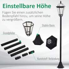 2x Solar Street Lamps (H129 Cm) – LED With Stainless Steel & ABS, IP44 Waterproof – Black, Ø18.5 Cm